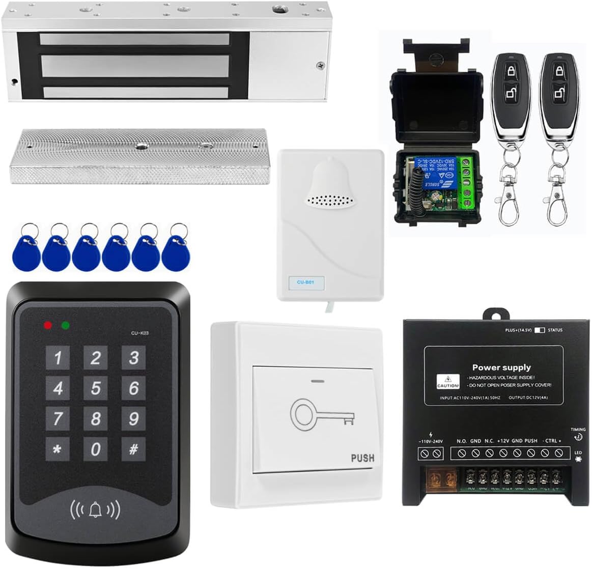 Door Access Control System RFID Keypad 1200lb Electric Magnetic Door Lock Kit with Exit Button