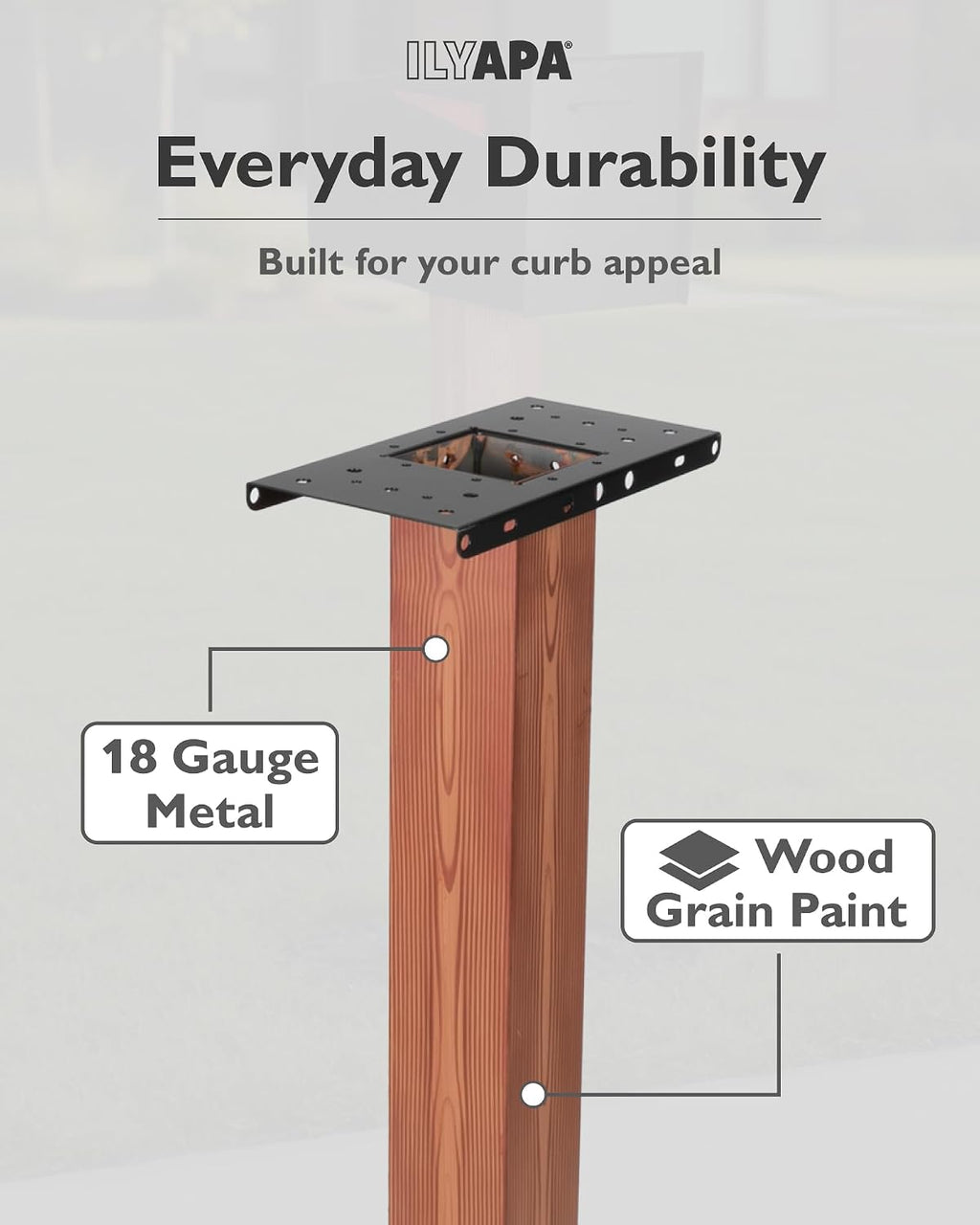 Mailbox Post Kit for Outside - 43x4x4 Wood Print Metal Sleeve - Wood | Two Universal Mounting Bracket, Mailbox Post