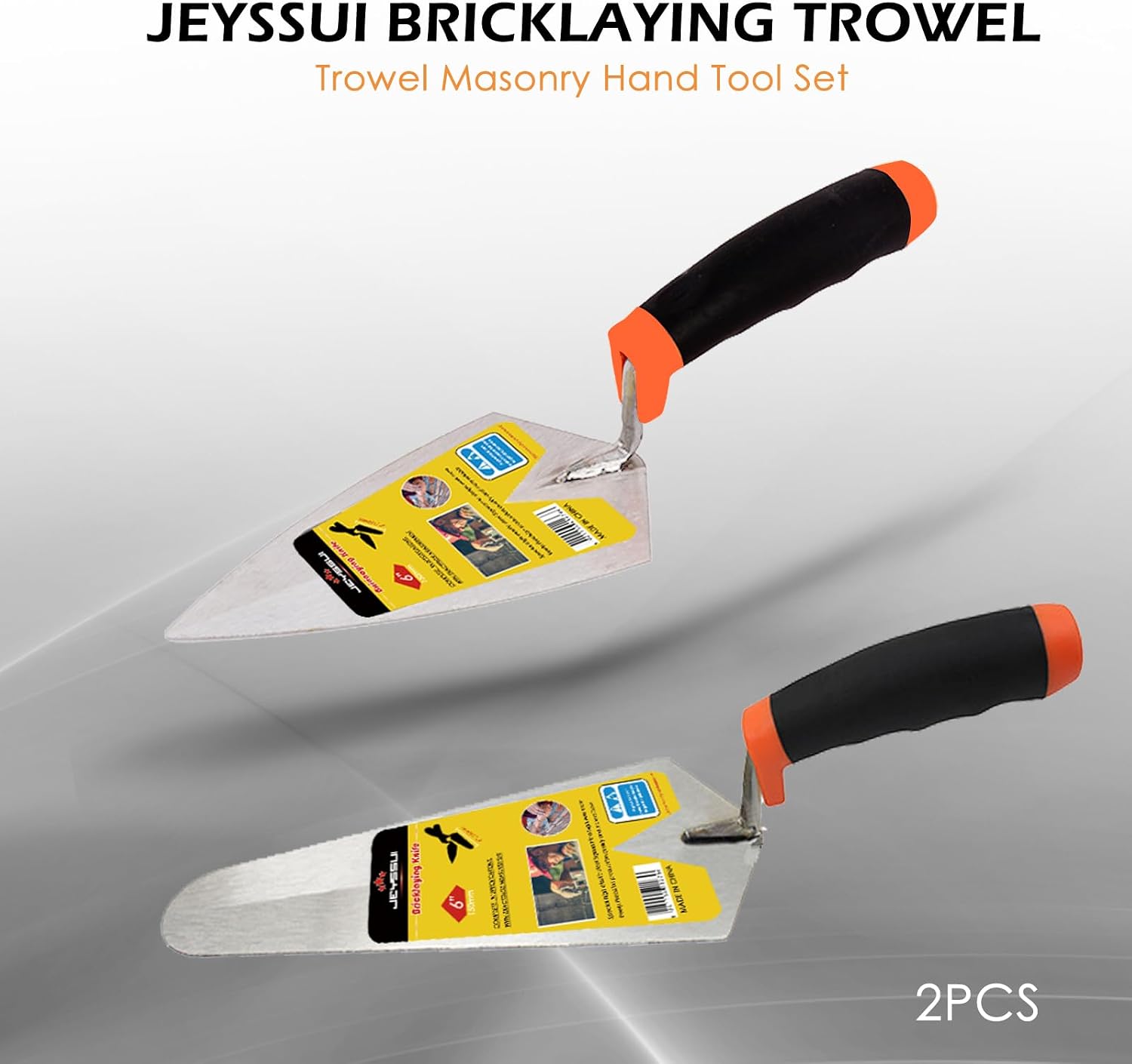 Concrete Trowel Set, 2 Pack 6" Carbon Steel Masonry Tools | 2-piece 6" masonry trowel set with carbon steel blades