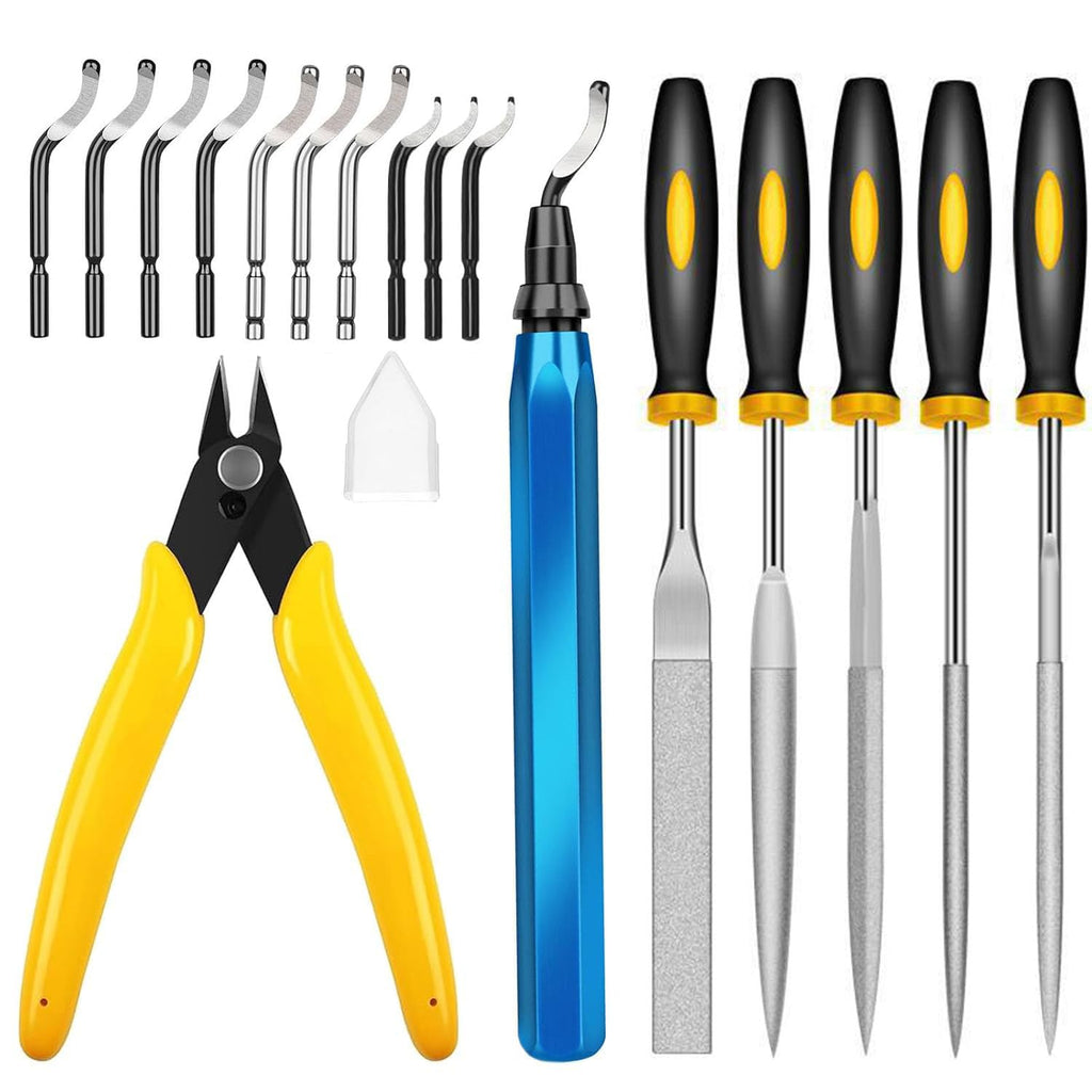 3D Print Deburring Tool Set with 11pc High Speed Steel Multipurpose Blades Removing Burr 5Pcs Needle File 1pc Micro