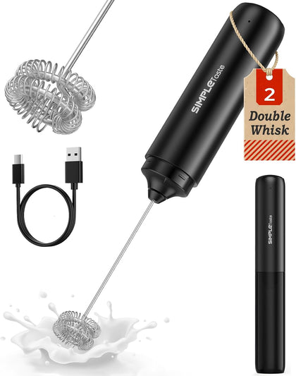 Rechargeable Milk Frother Handheld Dual Coil Whisk Head Mixer | USB-C Portable Hand Frother Wand Drink Mixer for