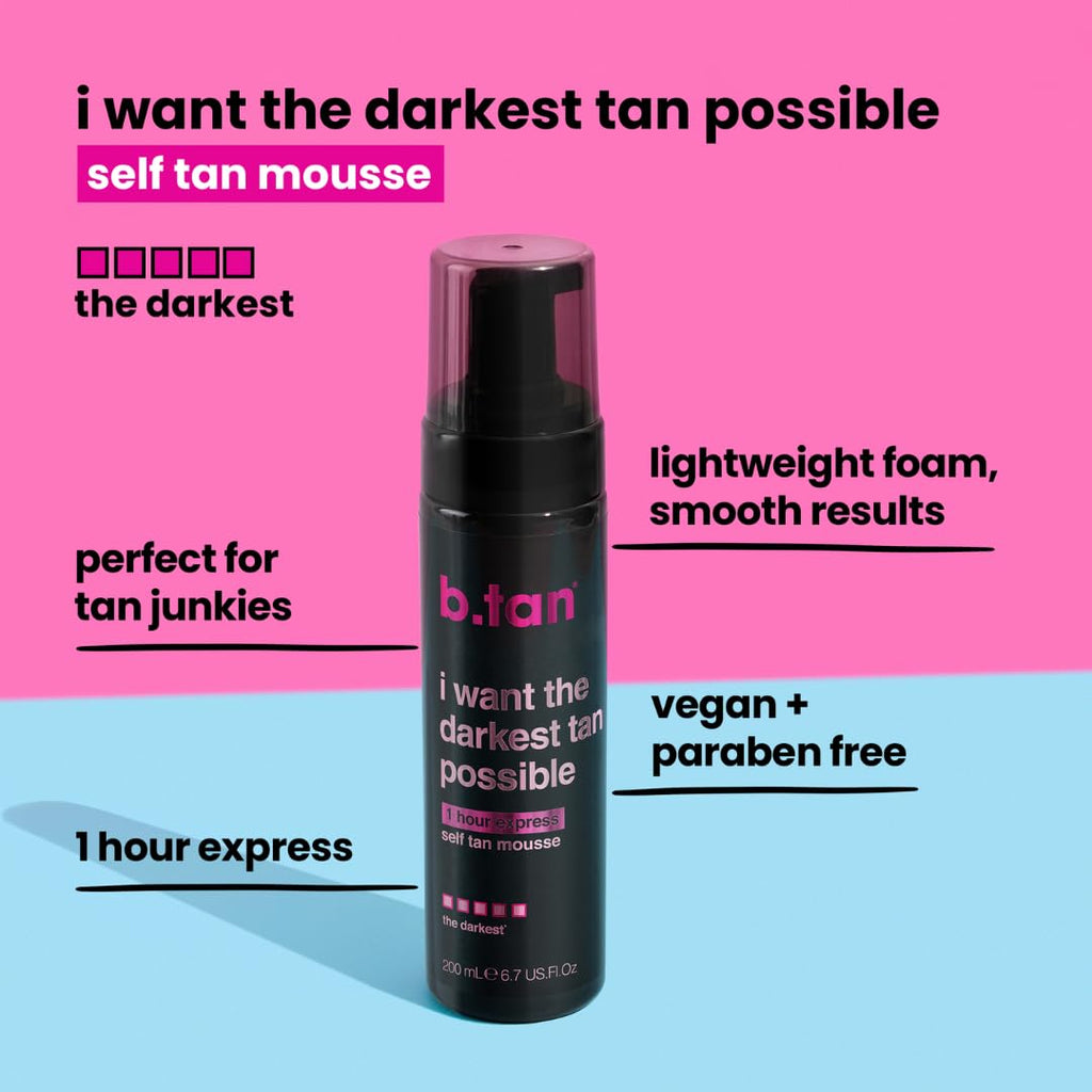 Ultra Dark Self Tanner Mousse | I Want The Darkest Tan Possible - Fast, 1 Hour Express Sunless Tanning Foam, Golden