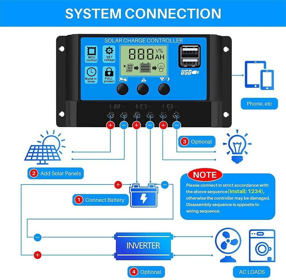 100A Solar Charge Controller 12V/24V: Solar Panel Regulator with Adjustable LCD Display Dual USB Port Timer Setting