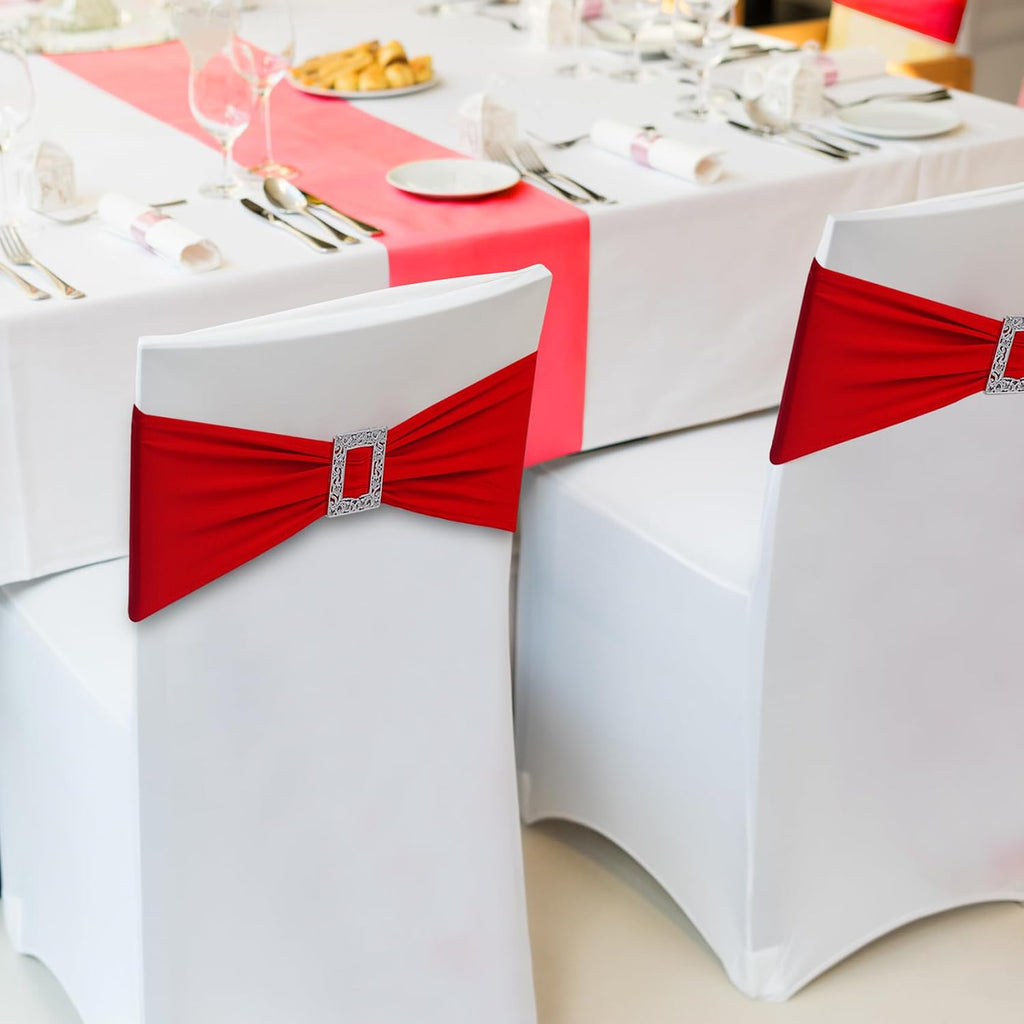 120 PCS Spandex Chair Sashes Bows Stretch Chair Cover Band with Buckle Slider Universal Elastic Chair Ties for