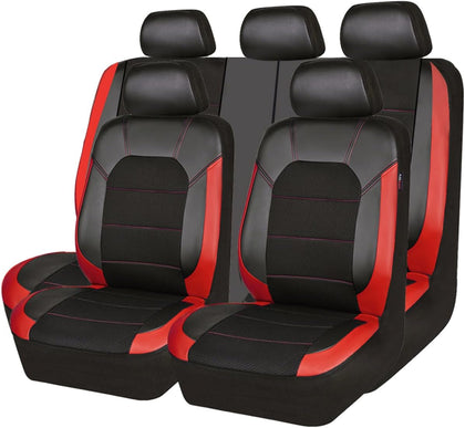 Universal Leather car seat Covers Sport fits Most Cars, SUVs, Trucks, and Vans (Full Set, Black Red)