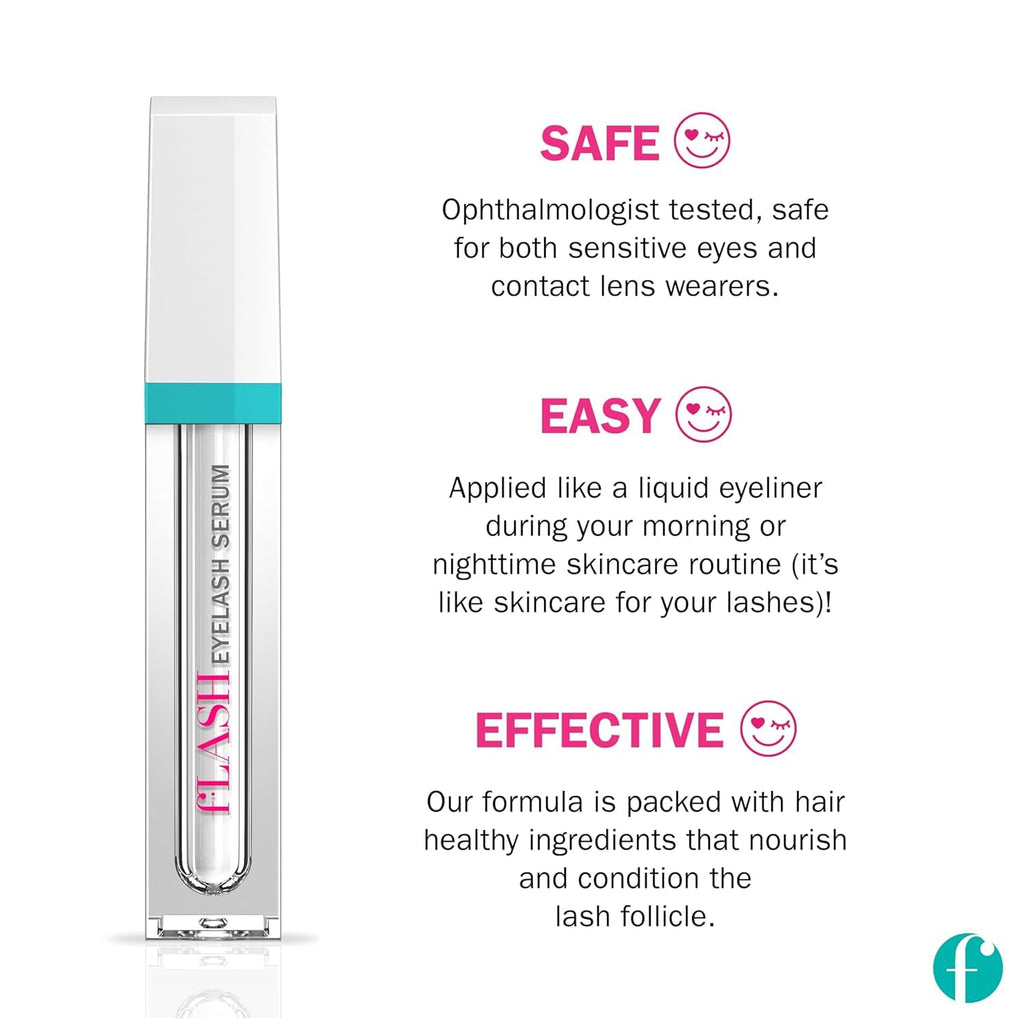 fLASH Eyelash Serum for Longer-Looking Natural Lashes - Enhances & Strengthens, Safe & Effective Formula for Contact