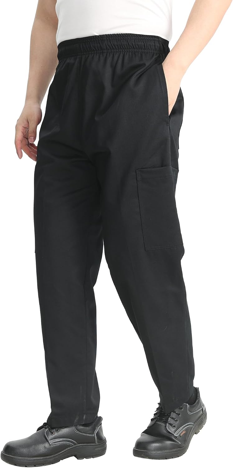 Men's Baggy Chef Pants Black Cargo Pants for Men Chef Server Work Pants for Kitchen & Restaurant - Drawstring Waist
