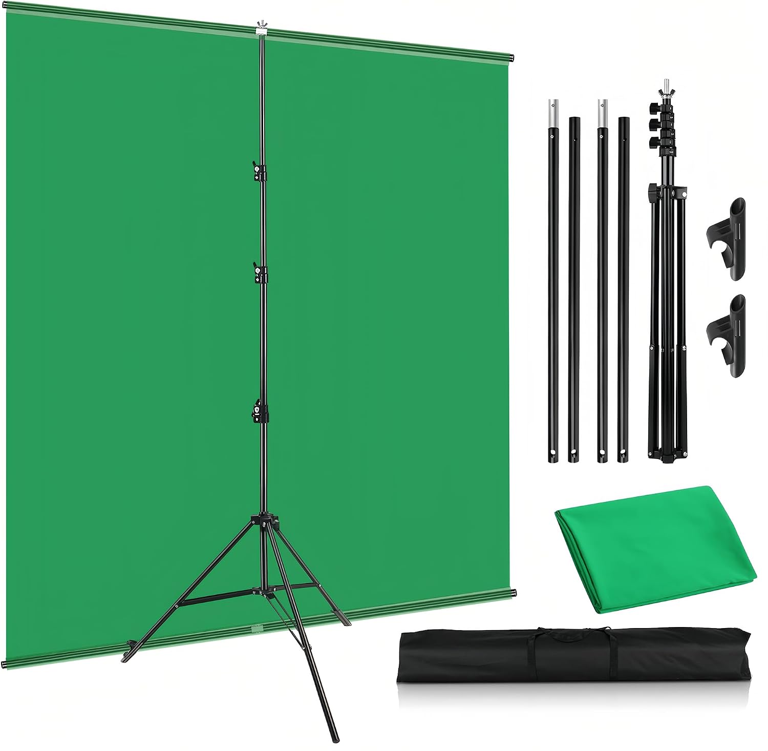 2-in-1 Green Backdrop Stand Kit, I-Frame Design - 8'(H) x 5'(W) Portable Photography Background Stand with 6.5 'x 5'