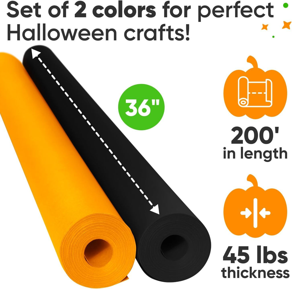 36" x 1200" (100 ft) Halloween Crafts Kraft Paper Rolls Set, 45 Lbs - Orange, Black Kraft Paper - Made in USA Colored