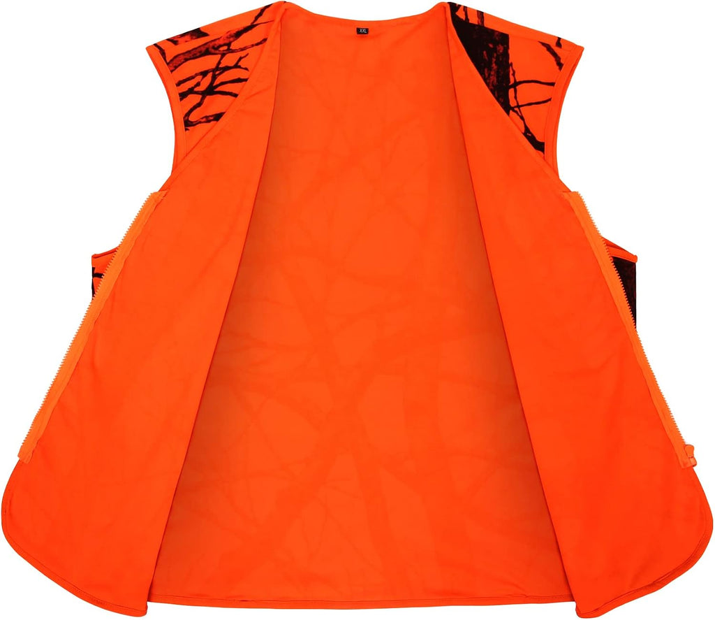 Blaze Orange Camo Hunting Vest, Lightweight, Zipper Closure