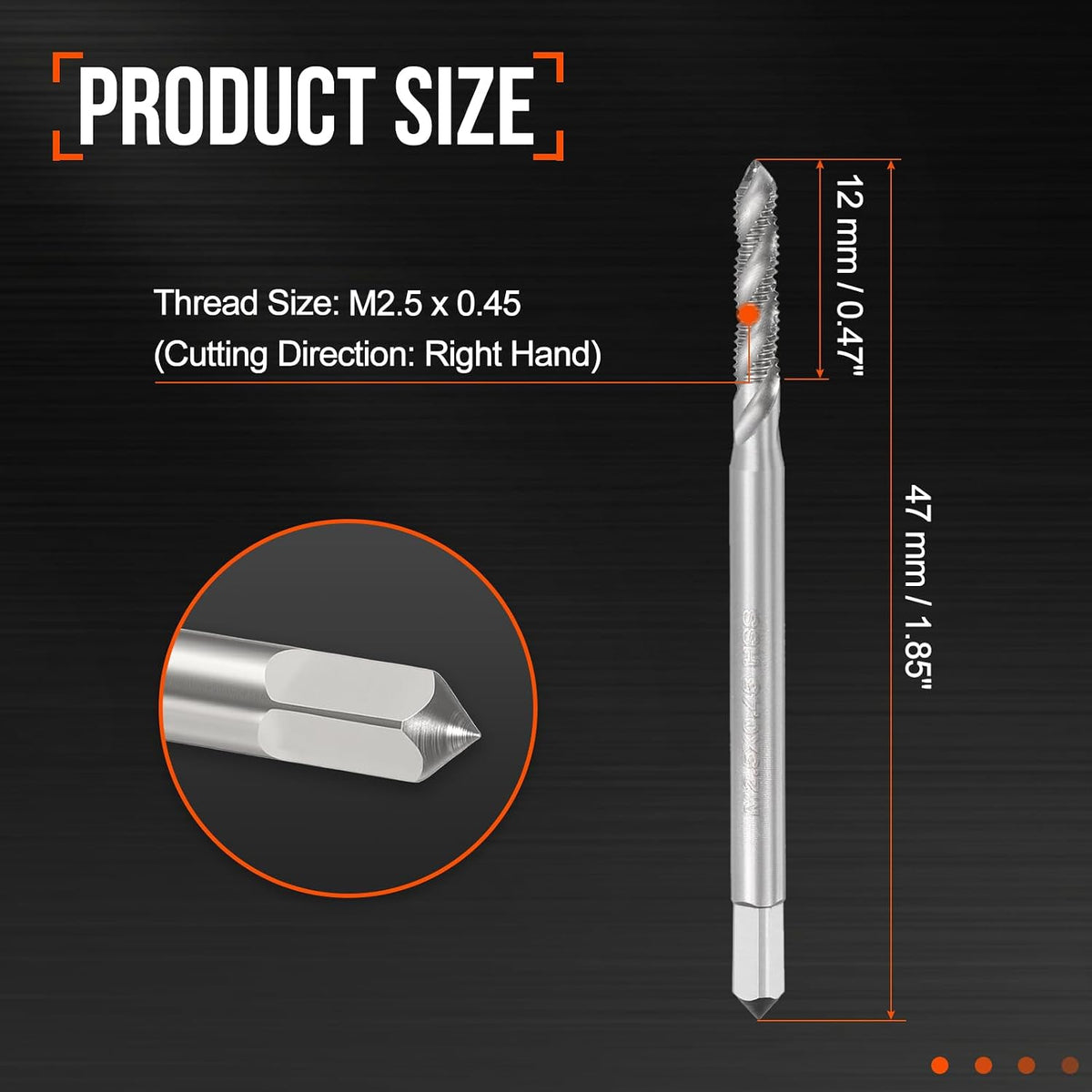M2.5x0.45 Spiral Flute Thread Tap M2 High Speed Steel Polished