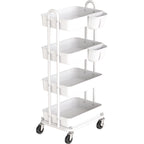4-Tier Rolling Utility Cart with Hanging Bucket, White
