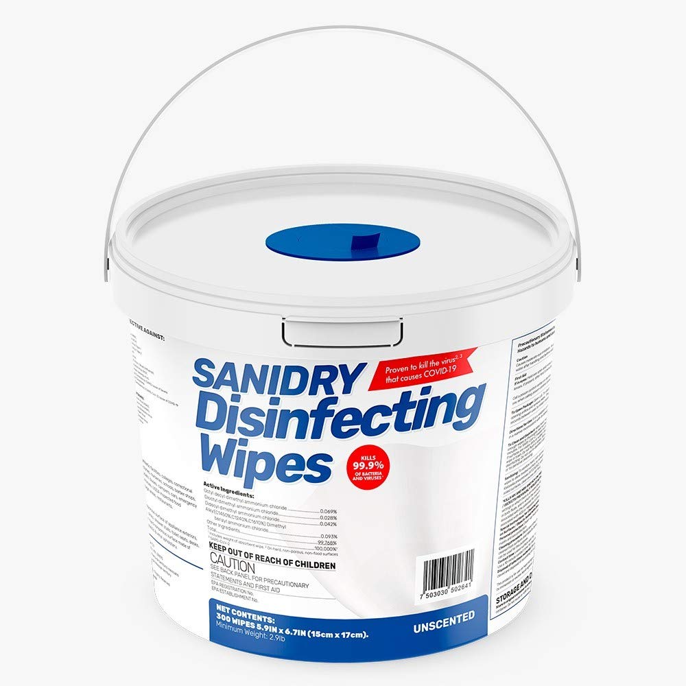 SaniDry Disinfecting Wipes, 300 Count, EPA Approved, Unscented, White, Nonabrasive, Multi-Surface Cleaning Wipes