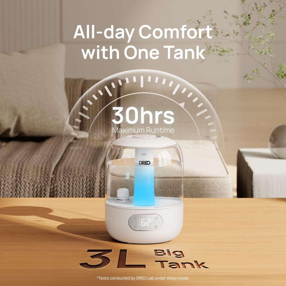 3L Humidifiers for Bedroom, 30H Runtime, 26 dB Quiet, New Edition | Easy to Refill & Clean, Precise Humidity Control