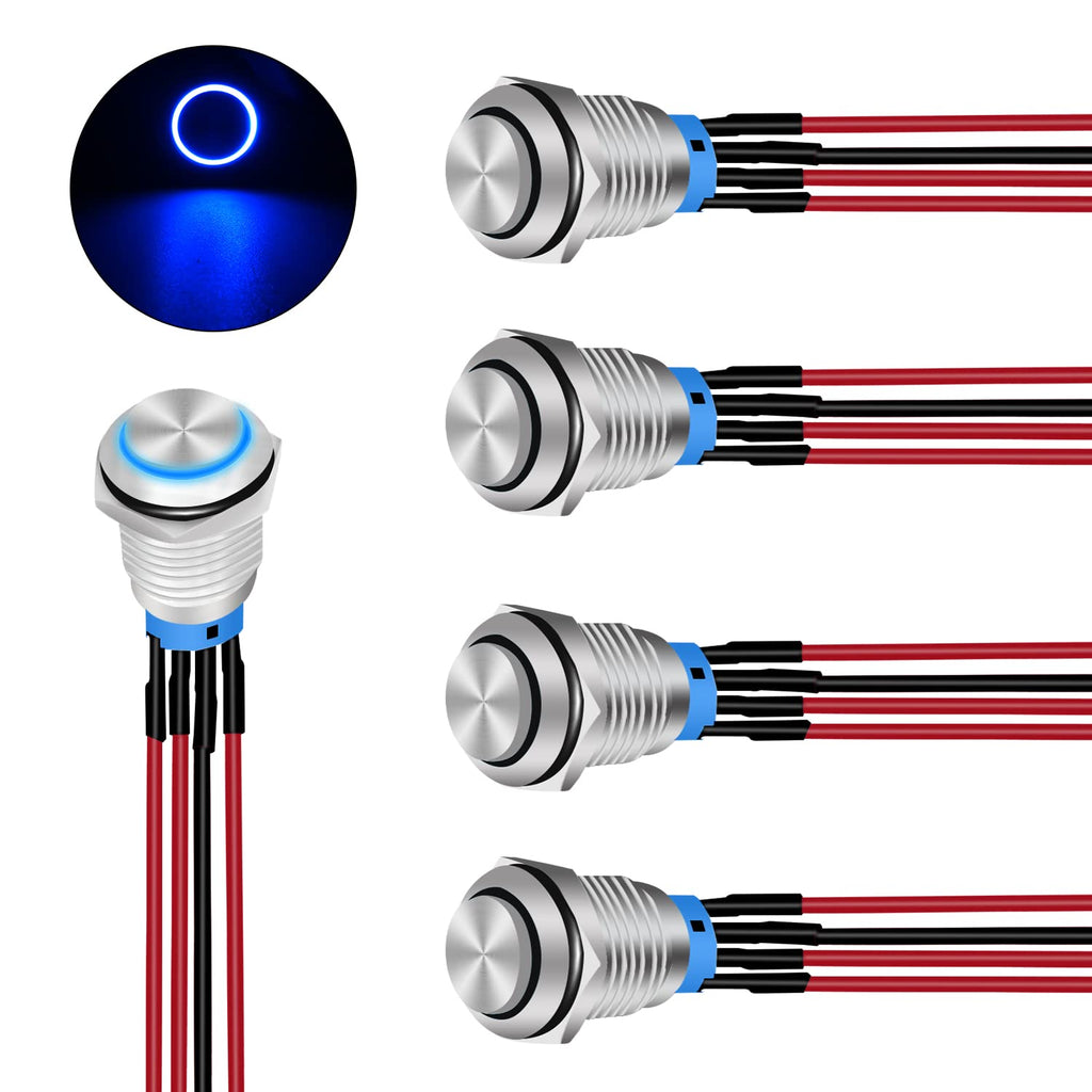 19mm Push Button Switch 5 Pack Pre-Wired SPDT 12V 24V Self-Locking