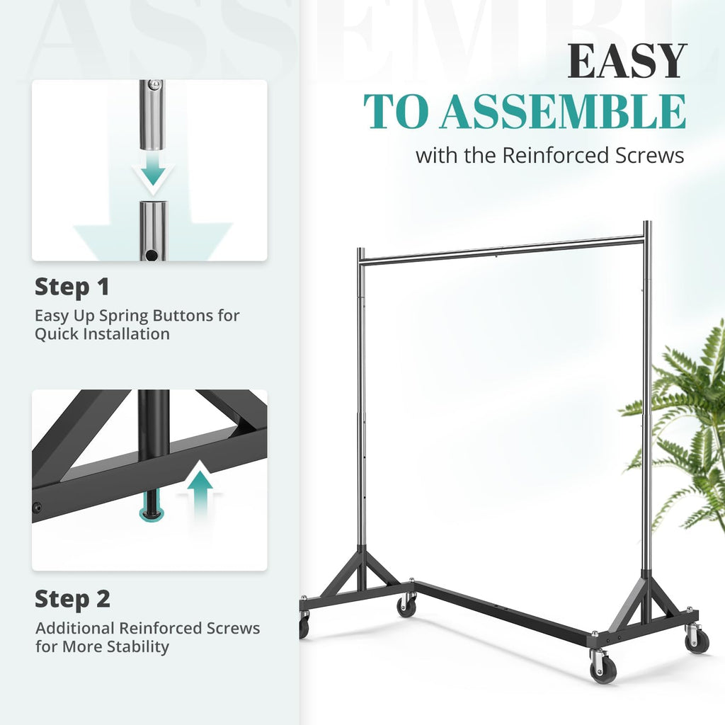 Z Racks for Clothing Load 500LBS Height Adjustable | Portable Rolling Garment Rack with Wheels, Z Base, Heavy Duty
