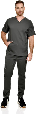 CINQO Men Scrub Set V-Neck Scrub Top & Bottom 4-Way Stretch, Breathable, Modern Fit Medical Work