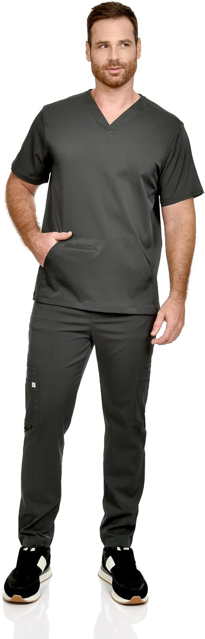 CINQO Men Scrub Set V-Neck Scrub Top & Bottom 4-Way Stretch, Breathable, Modern Fit Medical Work