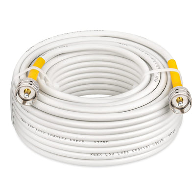 CB Coax Cable 50ft,RG8x Coaxial Cable UHF PL259 Male to Male CB Antenna Cable,PVC White Marine Antenna Cable for CB
