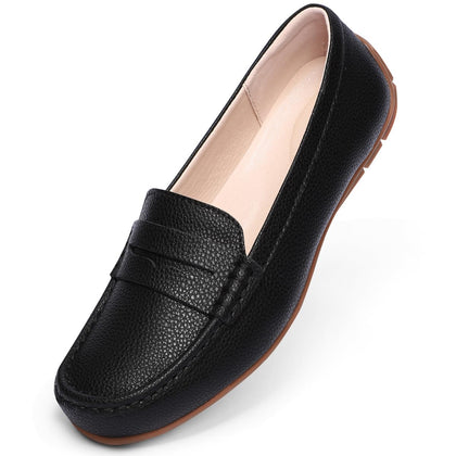 Women's Leather Penny Loafers Comfortable Slip On Casual Shoes Business Dress Shoes Lightweight Walking Flats Driving