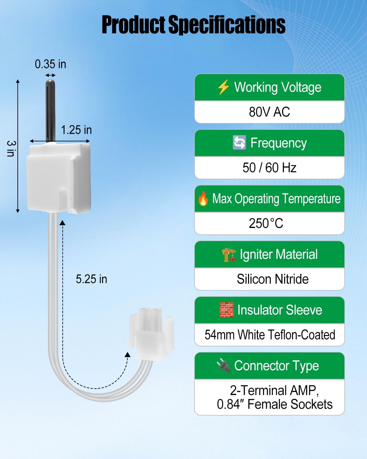 Hot Surface Ignitor Fit for Trane Emerson White Rodgers Furnaces 80V