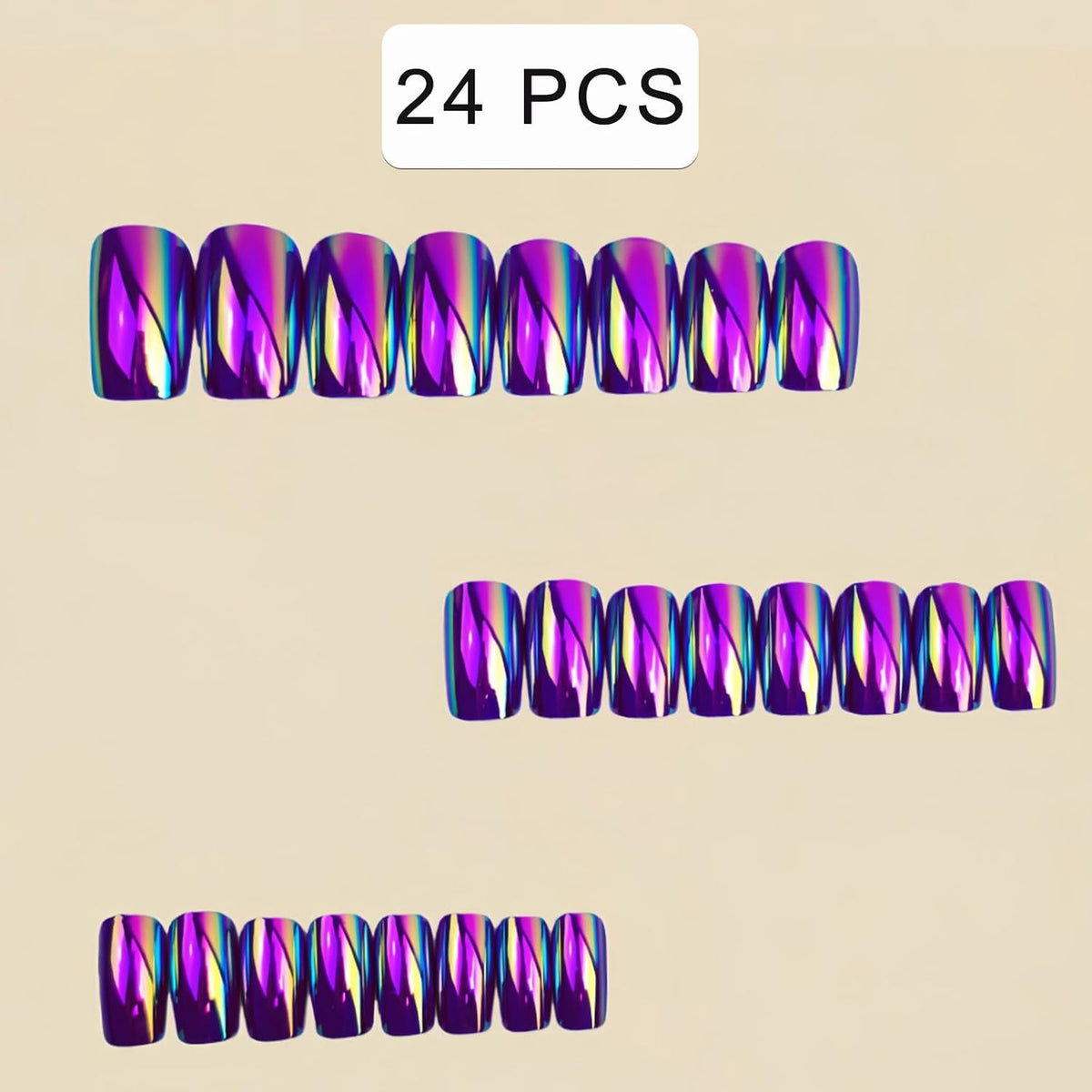 Purple Electroplated Press on Nails Medium Square Fake Nails