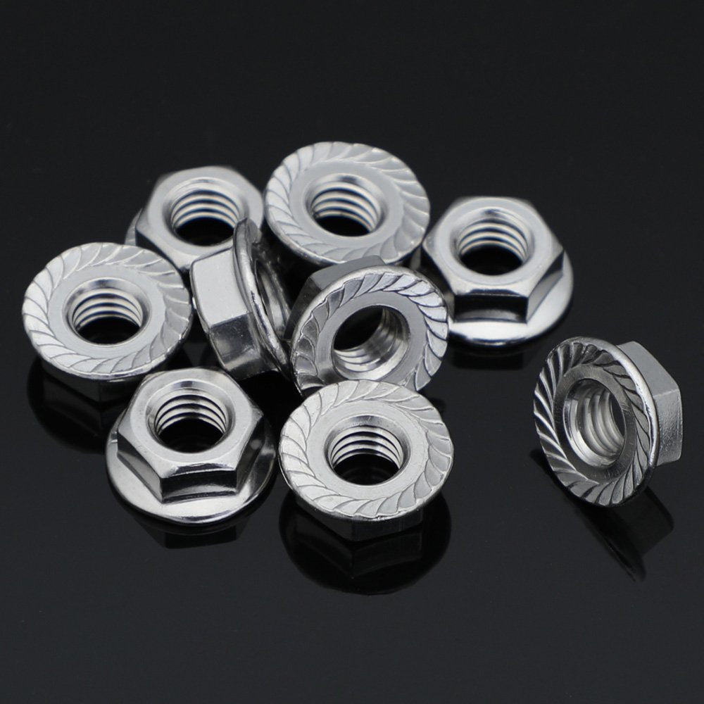 3/8-16 Serrated Flange Hex Lock Nuts, Stainless Steel 18-8 (304), Bright Finish, 10 PCS