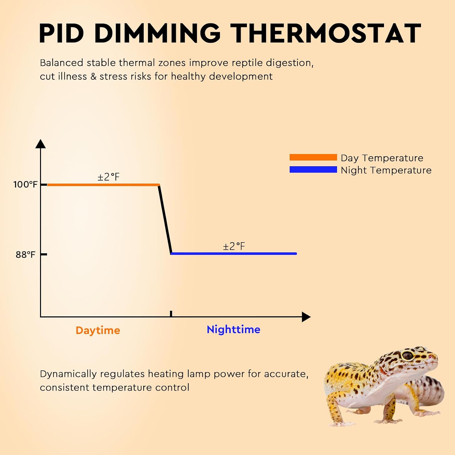 5.5" Reptile Heat Lamp Fixture with PID Dimming Thermostat, Independent Day Night Temperature Control, MAX 100W (Bulb