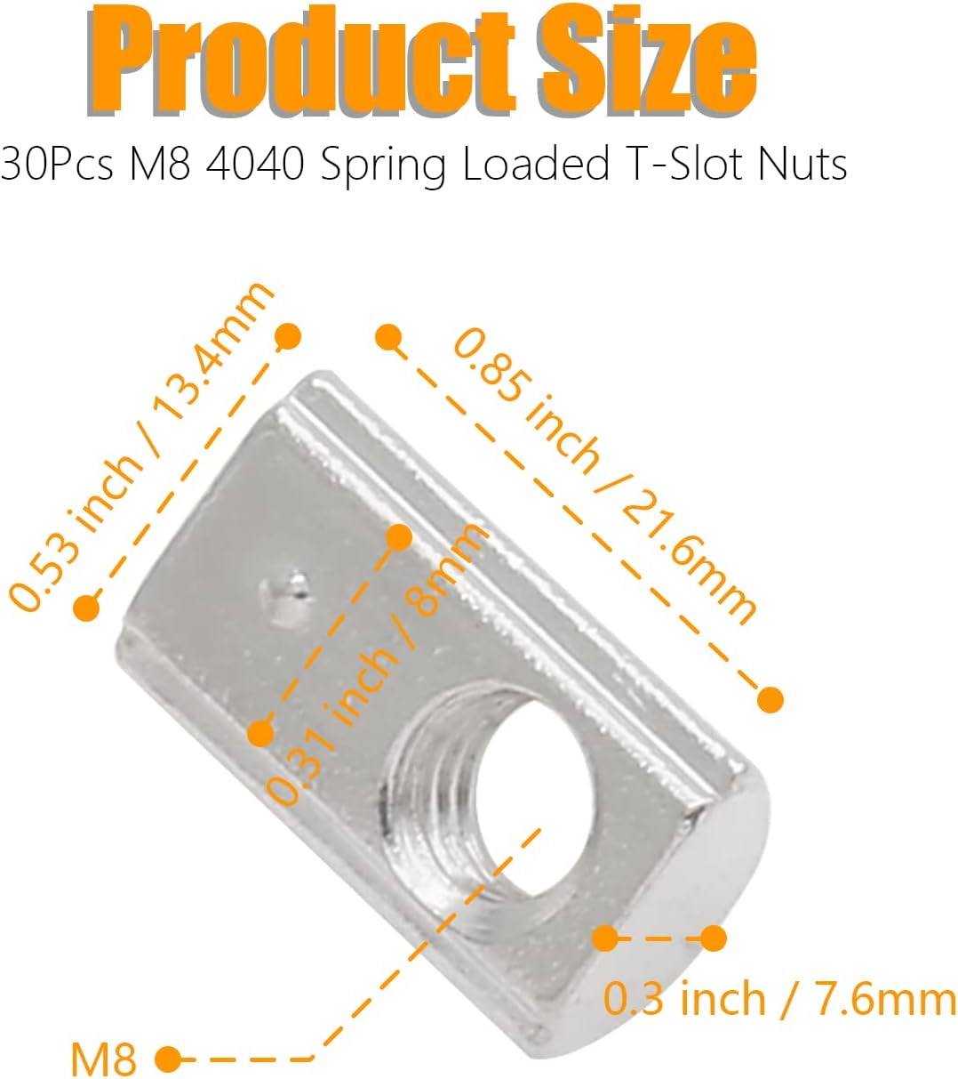 30Pcs M8 Spring T Nut 4040 Extrusion Slot 8mm Nickel Plated