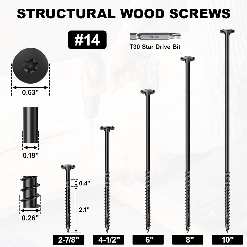 #14 Heavy-Duty Wood Screws (2-7/8 Inch,50Pcs,Black)