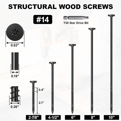 #14 Heavy-Duty Wood Screws (2-7/8 Inch,50Pcs,Black)