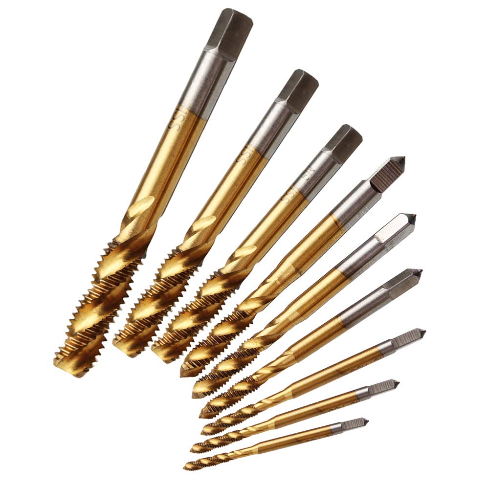 Yakamoz Spiral Flute Tap Set, 9Pcs HSS Titanium Metric M2-M12