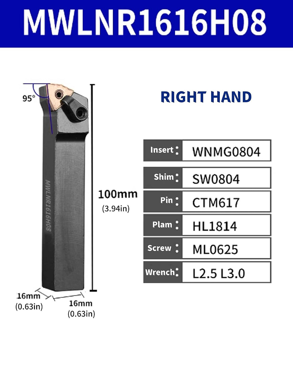 WNMG432 WNMG080408 Turning Inserts with MWLNR1616H08 Turning Tool Holder