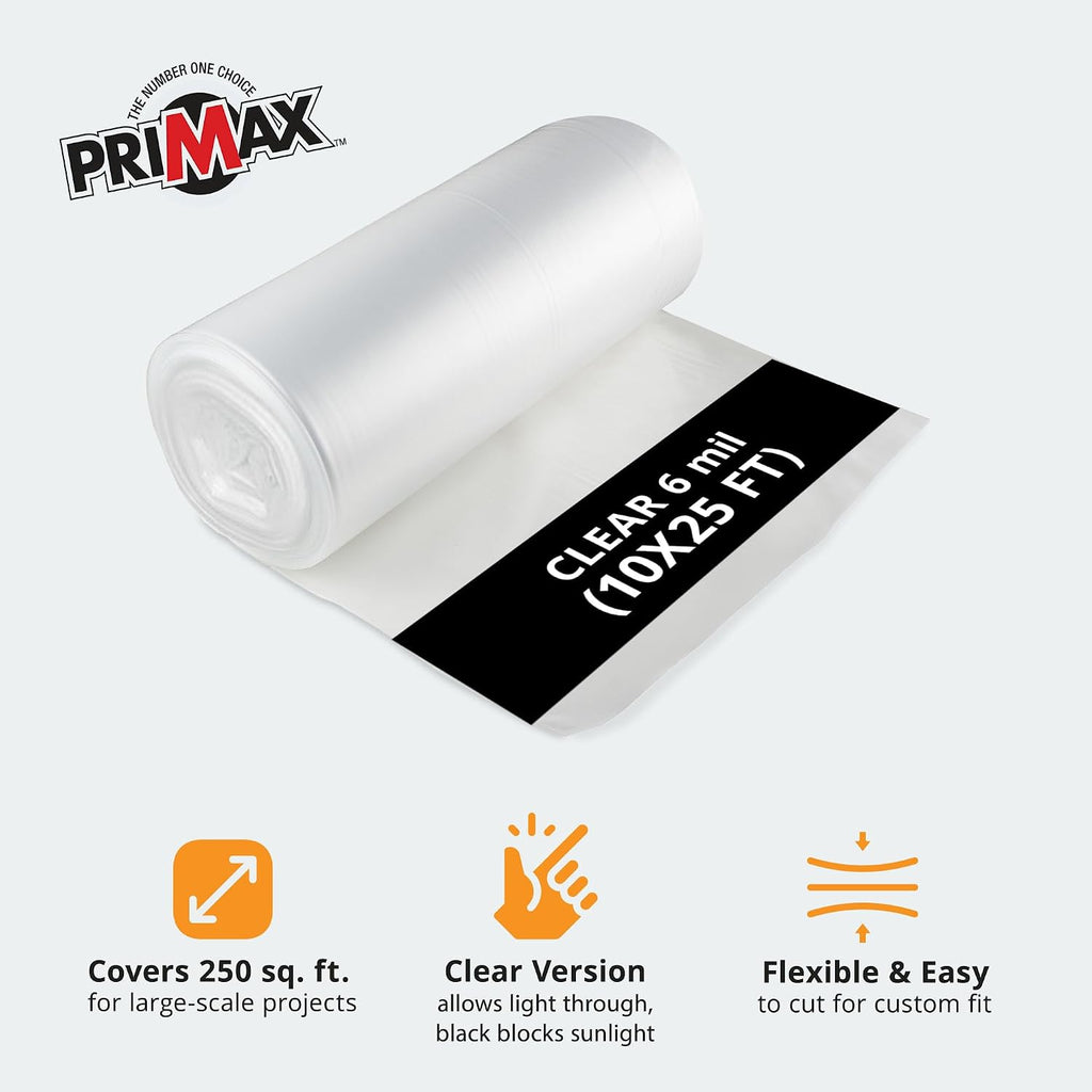 Opaque 6 Mil Plastic Sheeting Roll 10' x 25' Heavy Duty