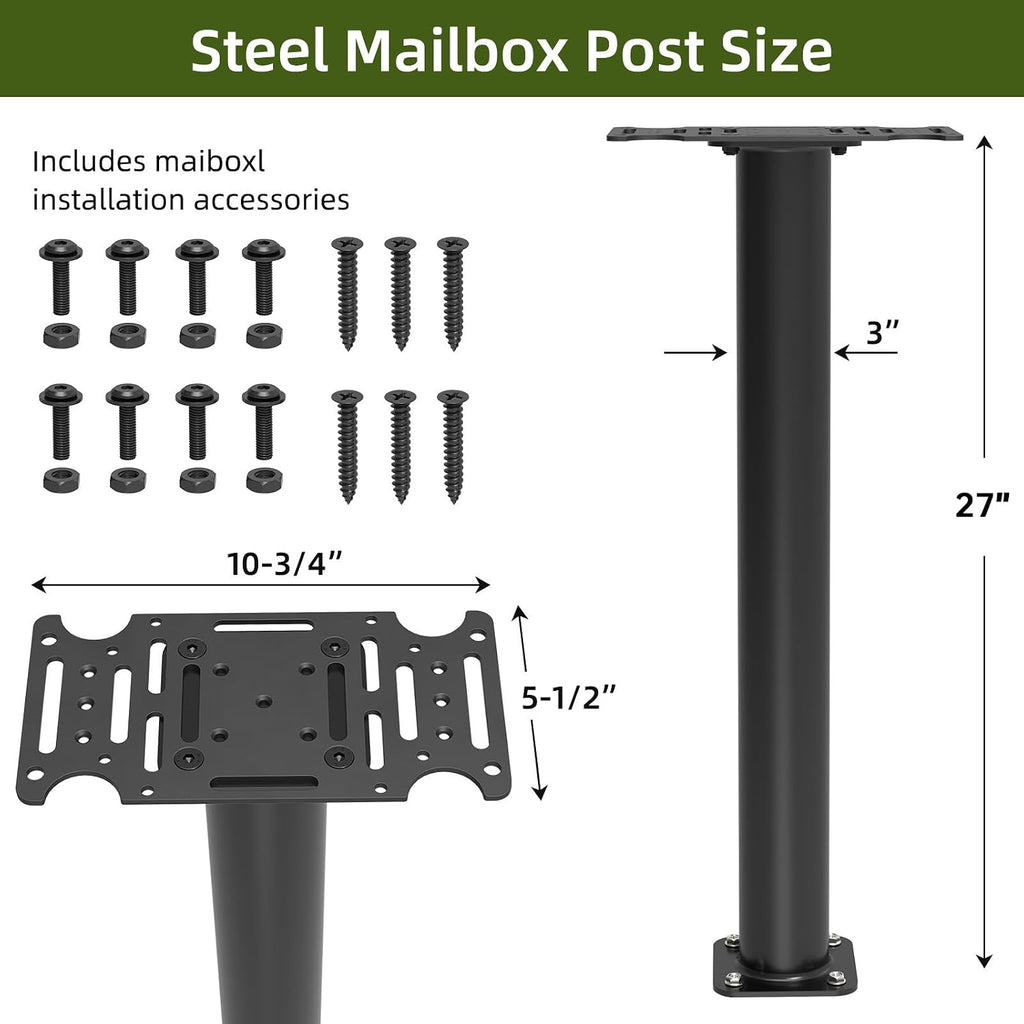 27" Mailbox Post with Mounting Bracket Installed On Concrete Floor, Compatible with Mail Boss, Architectural