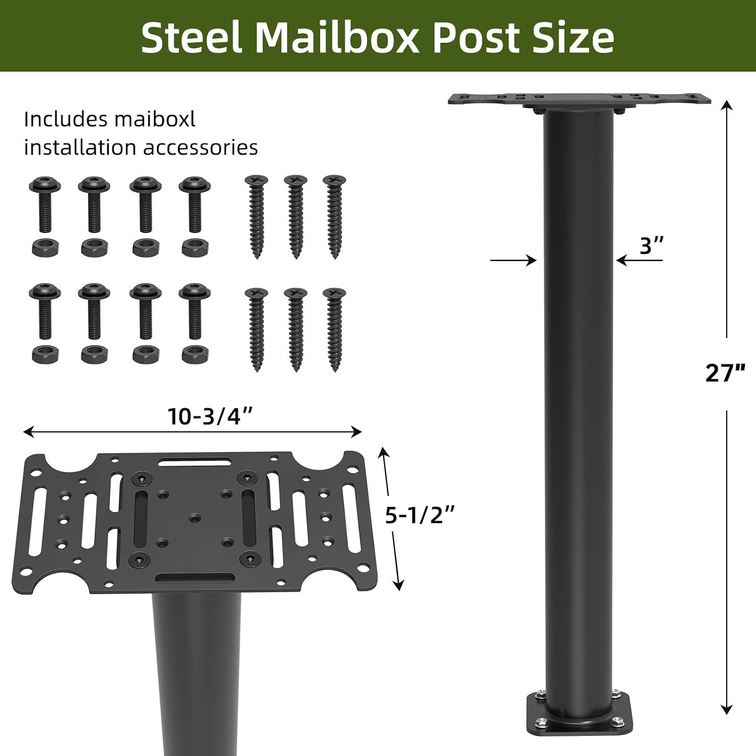 27" Mailbox Post with Mounting Bracket Installed On Concrete Floor, Compatible with Mail Boss, Architectural