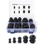25PCS Cable Gland 3-25mm Waterproof Adjustable 1/4'', 3/8'', 1/2'', 3/4'', 1'' NPT Cable Gland Joints with Gaskets