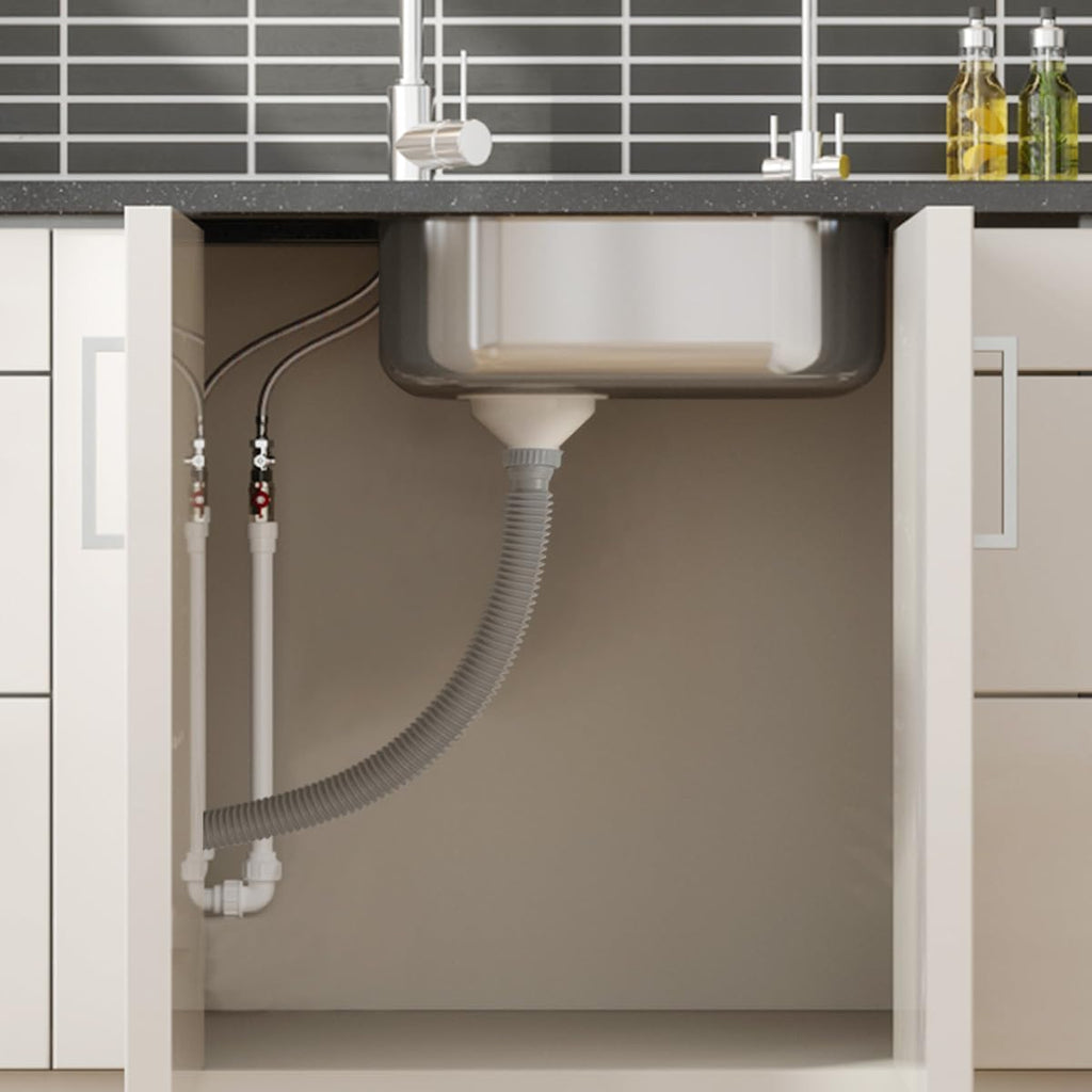2-Pack Flexible Sink Drain Pipes with P-Trap - With Compatibility for Both 1 1/4" and 1 1/2" Sink Openings, Fit For