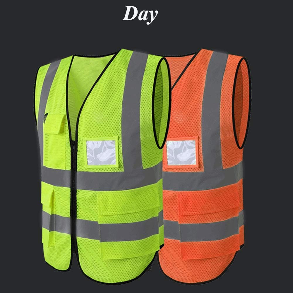 High Visibility Mesh Safety Reflective Vest with Pockets and Zipper, Meets ANSI/ISEA Standards