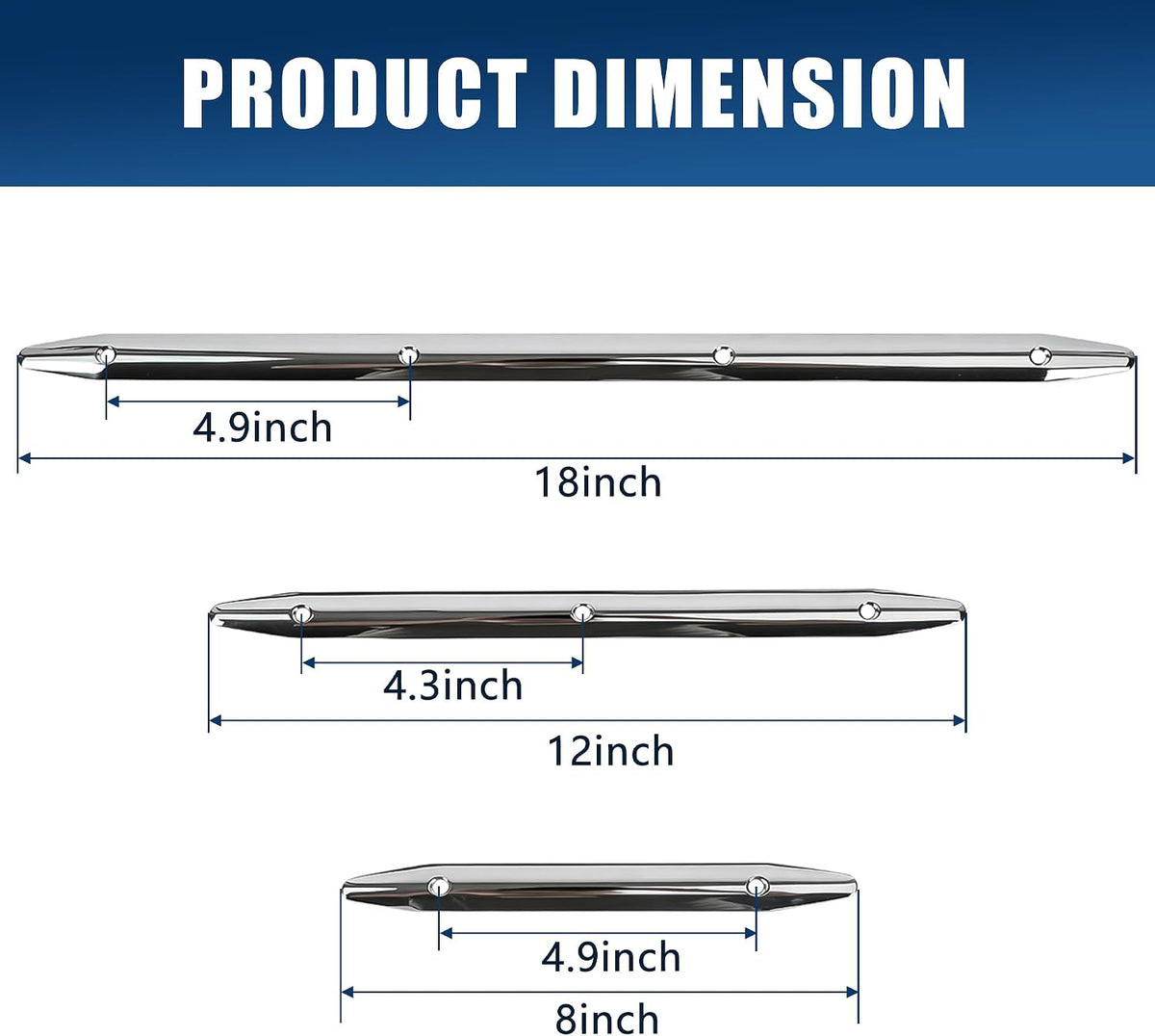Hoffen Marine Stainless Steel Rub Strakes, 2 Pack 8" 12" 18" Line Rubbing Strakes for Pontoon Boat Yacht RV