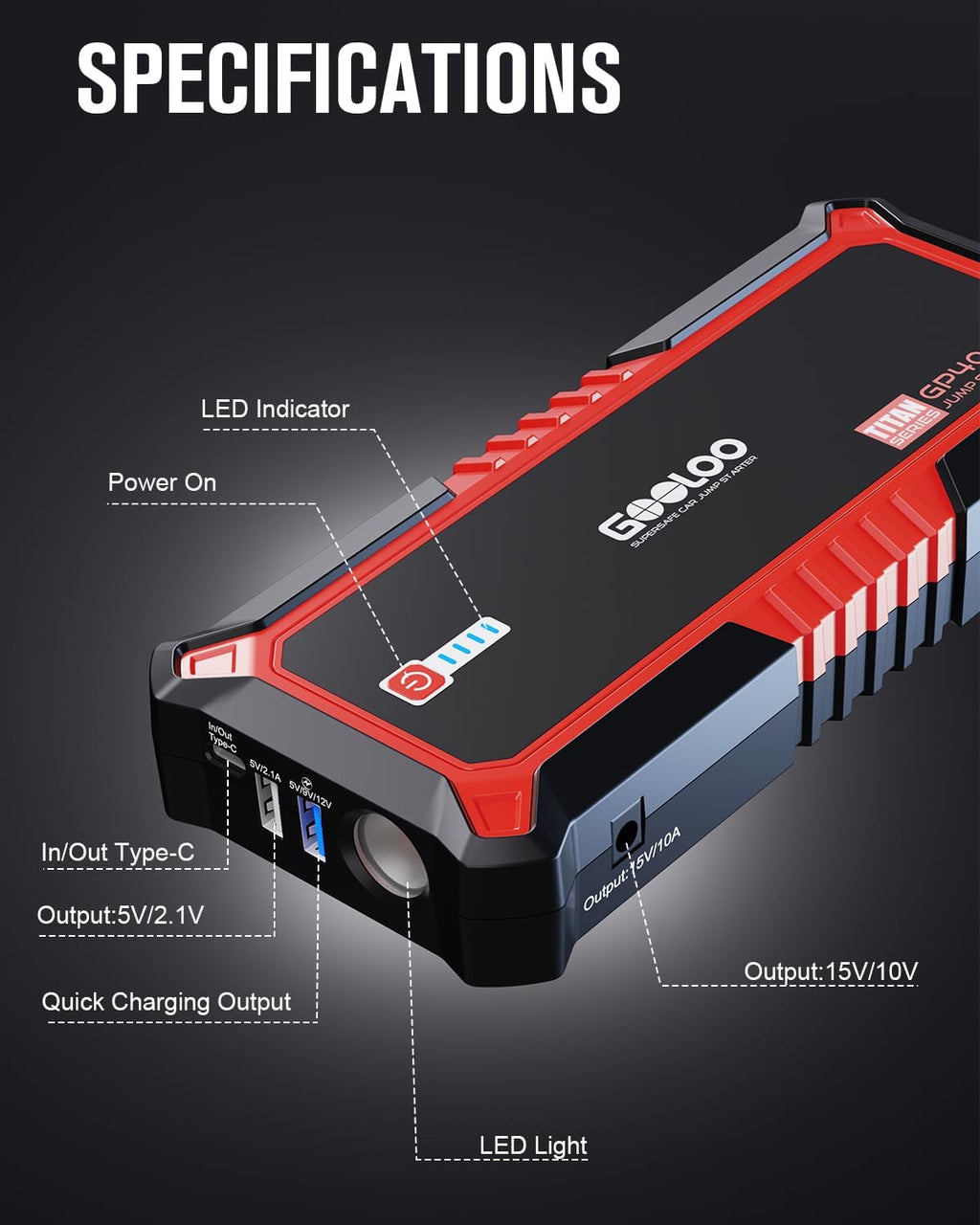 GP4000: SuperSafe 4000A Jump Starter - 12V Car Battery Booster Pack
