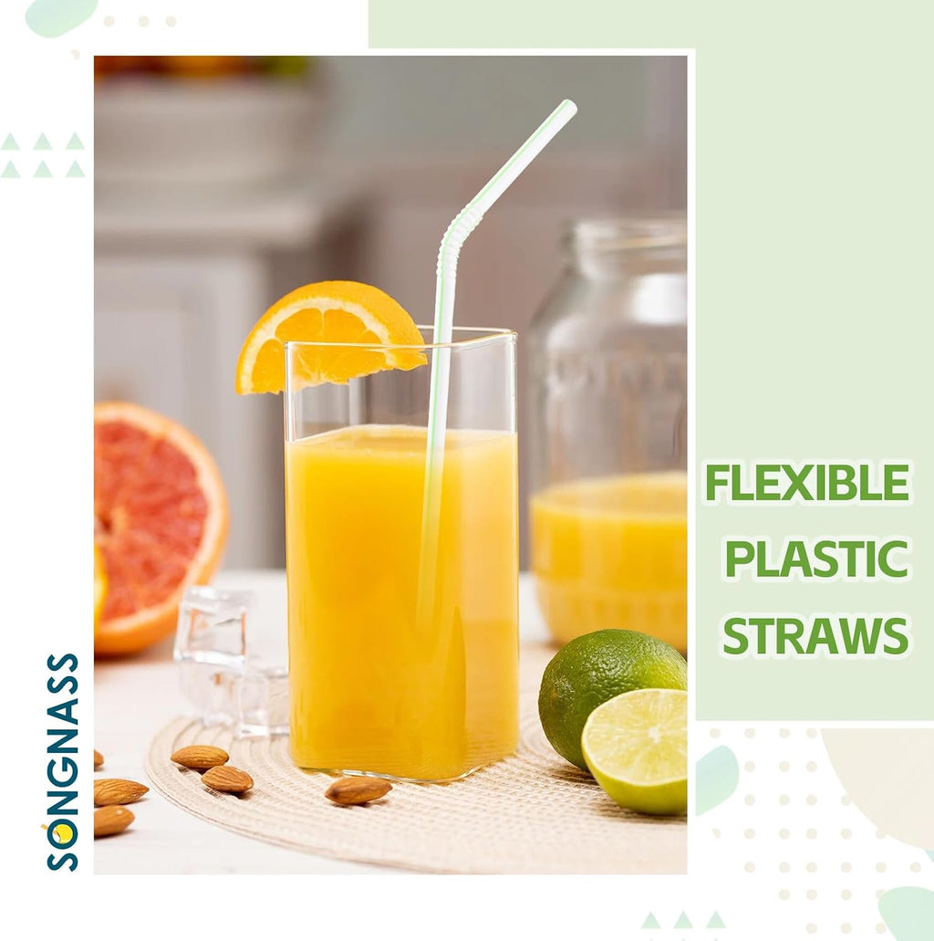 [200 Pack] 8.5" High Flexible Plastic Straws