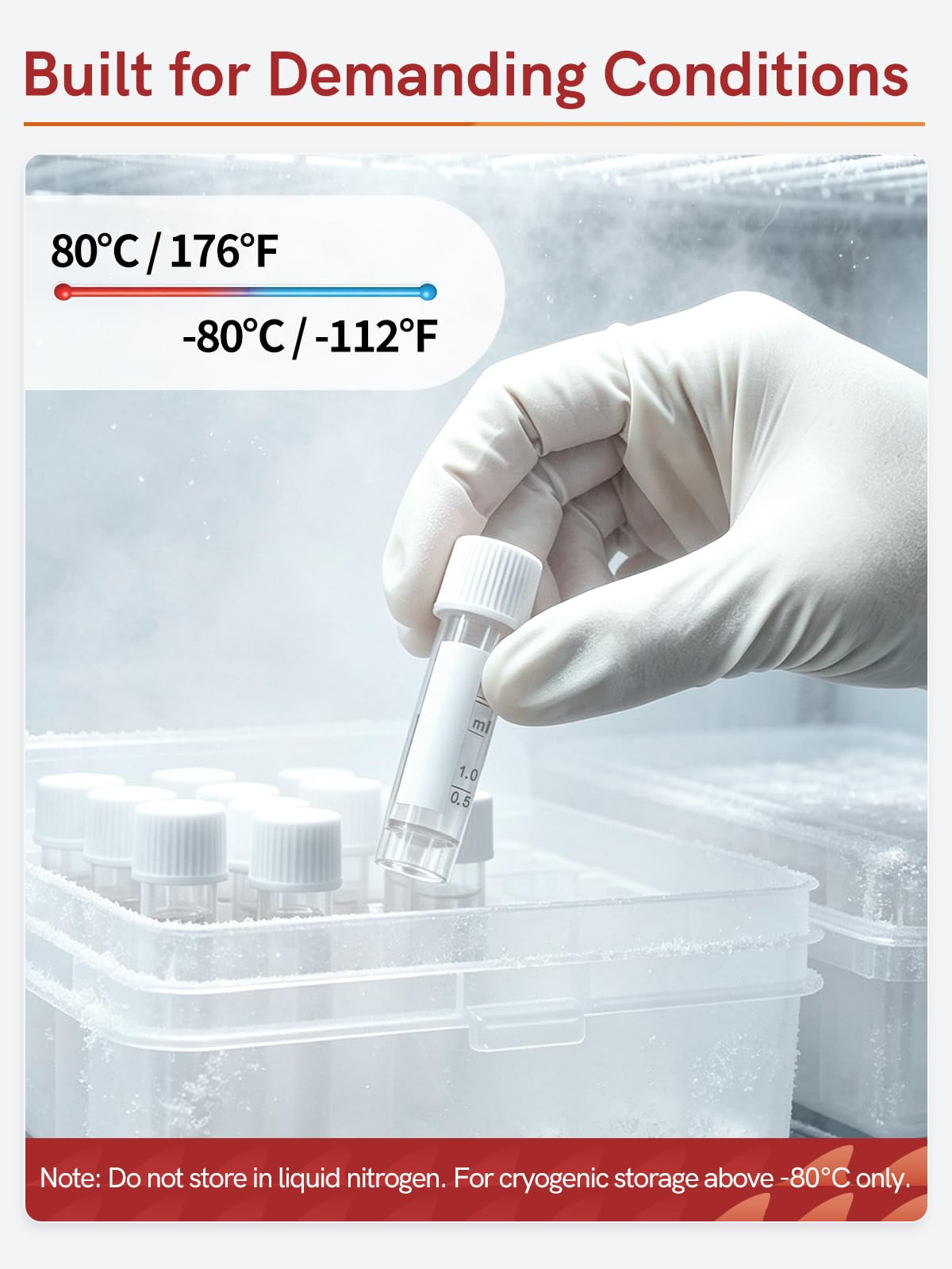 2ml Plastic Cryovial Cryogenic Vial Tube with White Cap, 100PCS
