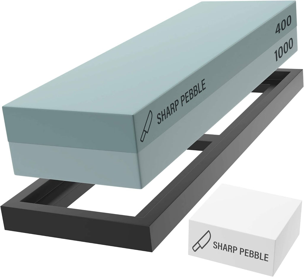 Whetstone Knife Sharpening Stone Kit - 2 Sided 400/1000 Grit | Razor Sharp Edges at Home - Wet Stone Kitchen Knife