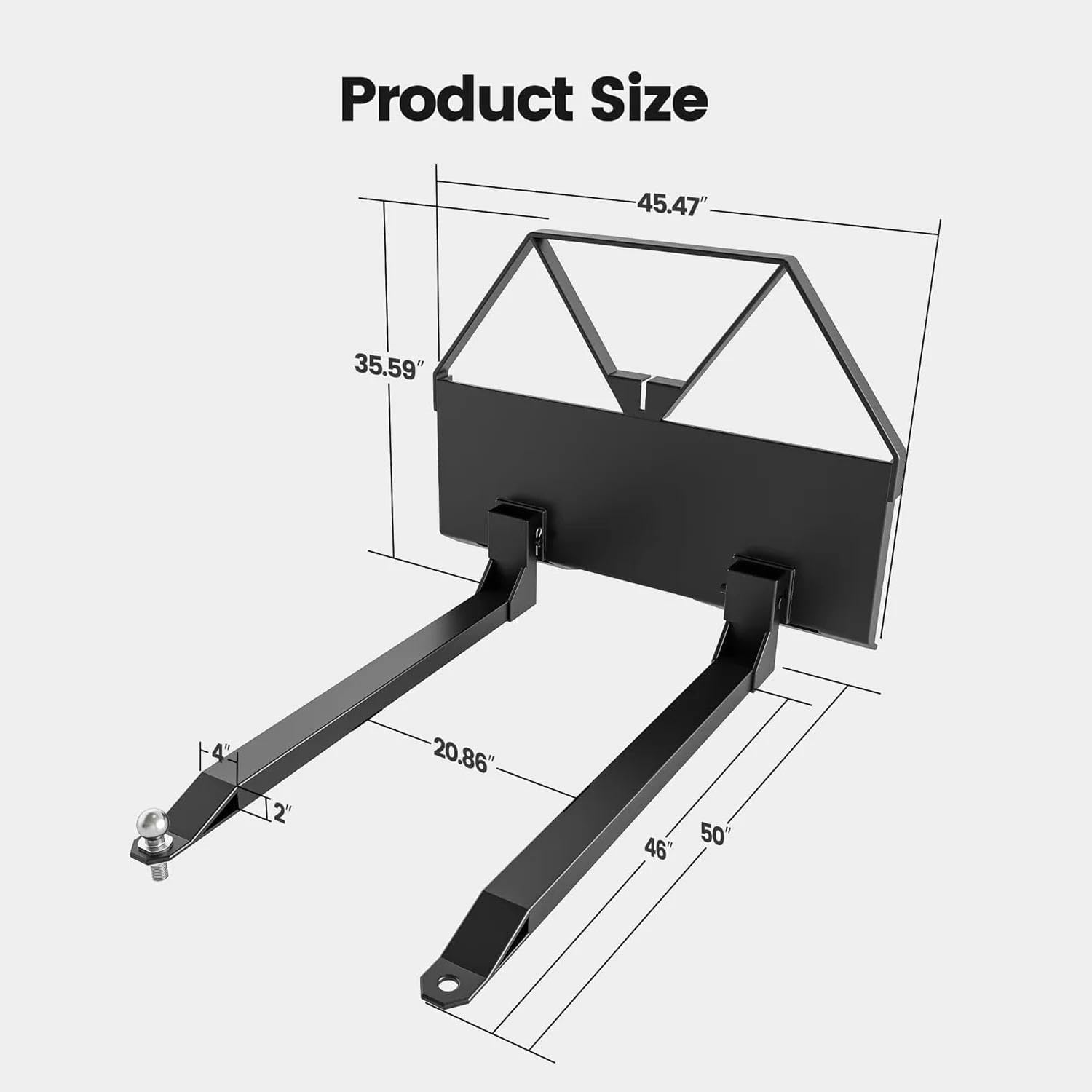 Heavy Duty Pallet Forks 2600 lbs Capacity, 46" Quick Attach Skid Steer Forks with Trailer Hitch Ball for Tractor