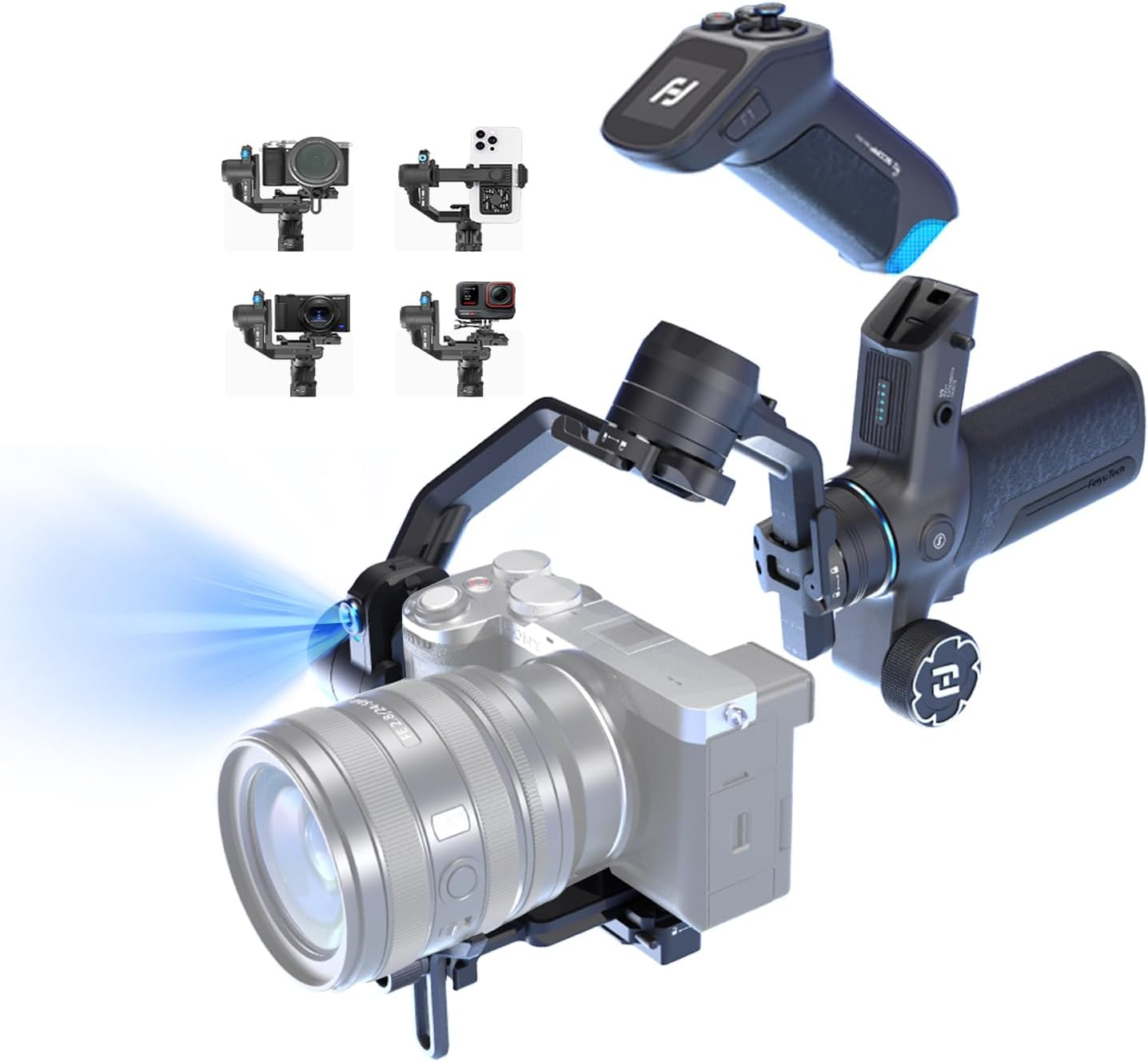 Feiyu SCORP Mini 3 Pro Camera Gimbal Stabilizer for Canon/Sony/Nikon/iPhone | Built-in AI Tracking , 4.4lb Payload