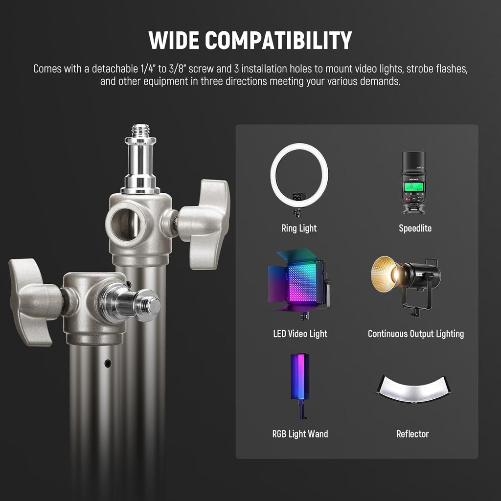 Heavy Duty Light Stand with Casters, Max Height 3.2ft/98cm, Stainless Steel Foldable Adjustable Tripod, Photography