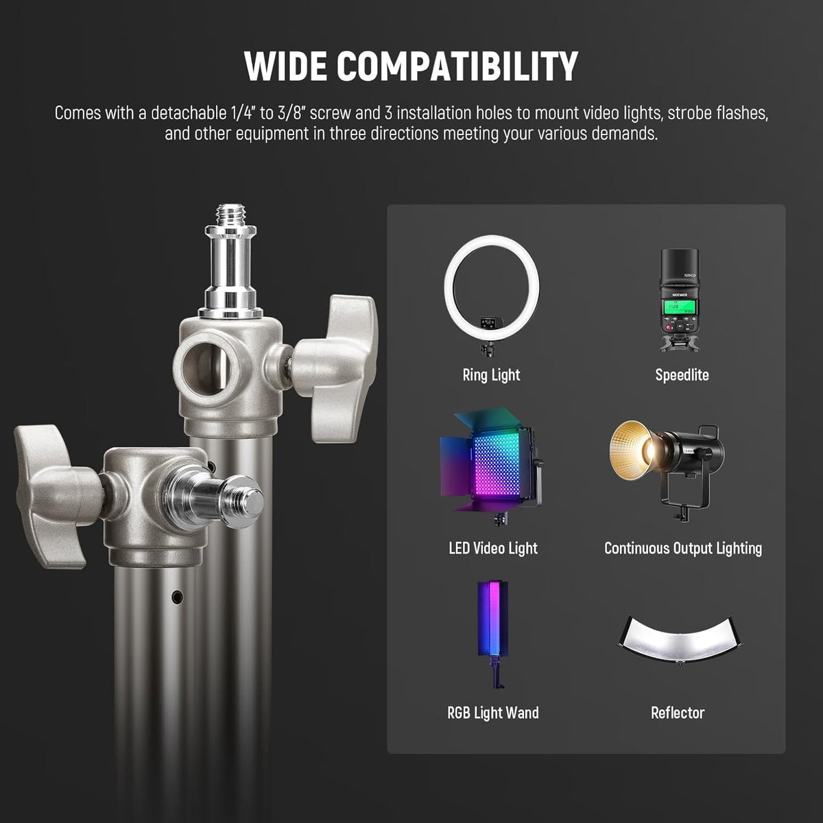 Heavy Duty Light Stand with Casters, Max Height 3.2ft/98cm, Stainless Steel Foldable Adjustable Tripod, Photography