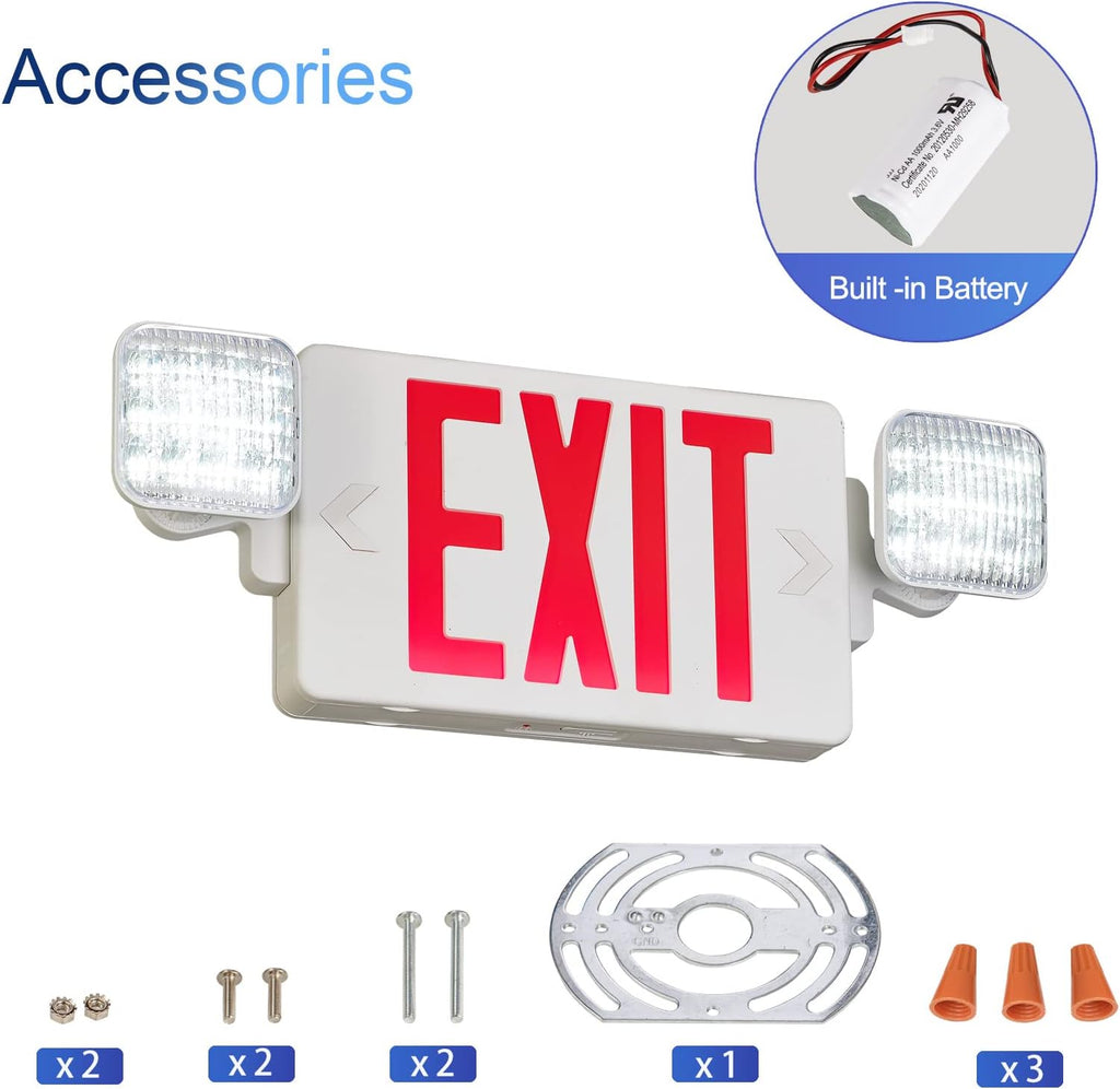 Red Exit Sign with Emergency Lights, 1.0 Meter Plug in Exit Sign with Battery Backup Lights for Business, Commerical