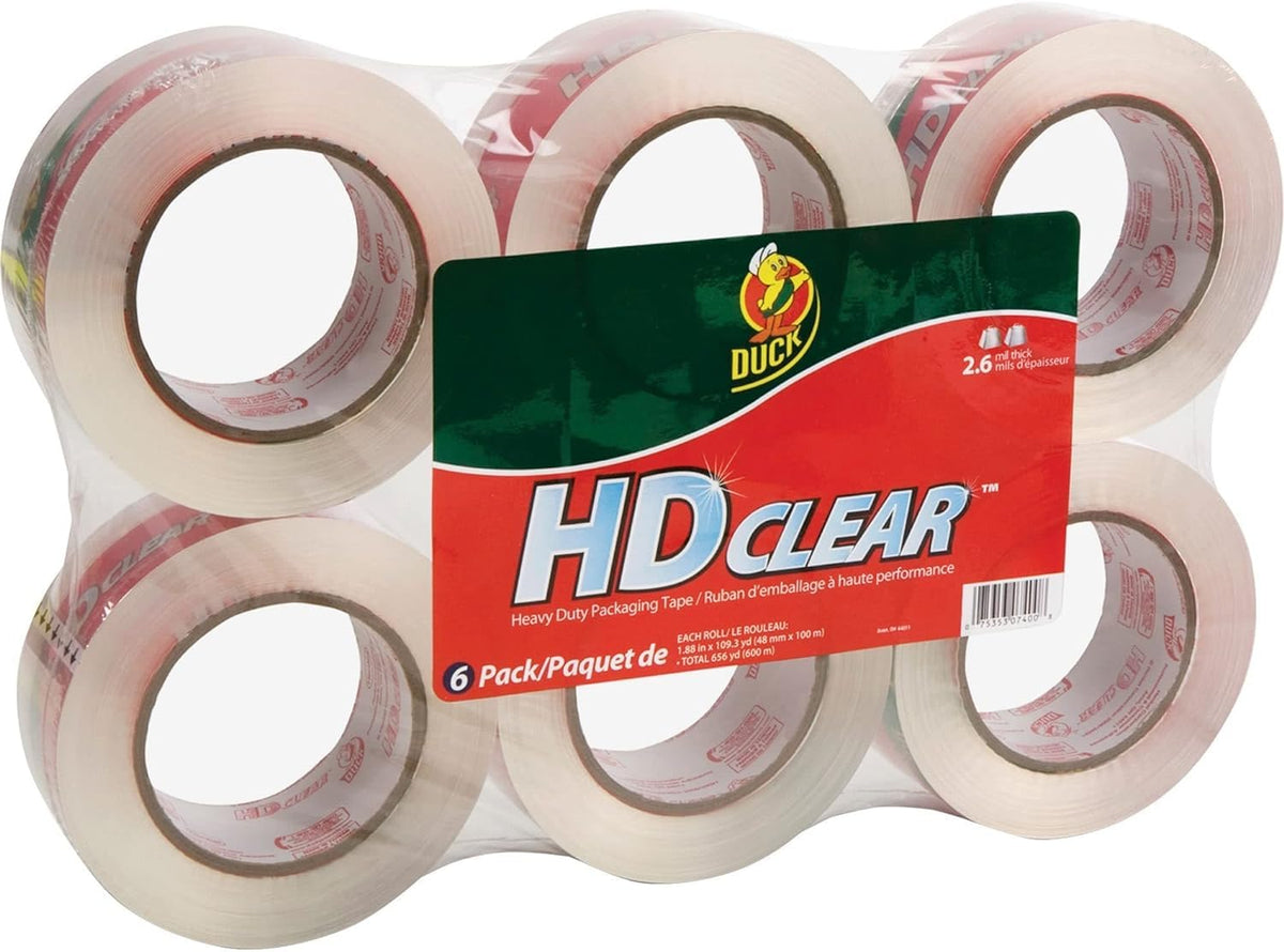 HD Clear Heavy Duty Packing Tape, Extra Long 1.88” x 109 Yards per Roll, 3" Core, 6 Rolls (299016) - Pack of 2